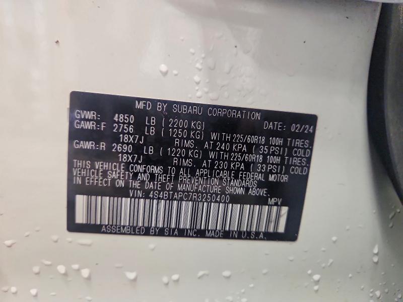 52076816 :رقم المزاد ، 4S4BTAPC7R3250400 vin ، 2024 Subaru Outback مزاد بيع