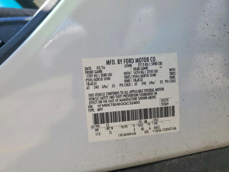 2016 Ford Explorer მანქანა იყიდება აუქციონზე, vin: 1FM5K7BH6GGC32403, აუქციონის ნომერი: 53630556