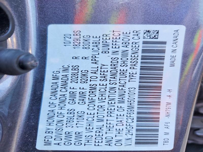 Продажа на аукционе авто 2021 Honda Civic, vin: 2HGFC2F69MH501013, номер лота: 55229266