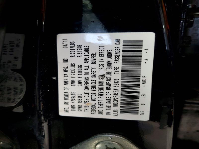 2011 Honda Accord მანქანა იყიდება აუქციონზე, vin: 1HGCP2F65BA152936, აუქციონის ნომერი: 55152366
