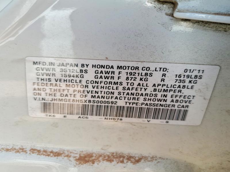Продажа на аукционе авто 2011 Honda Fit, vin: JHMGE8H5XBS000592, номер лота: 53943346