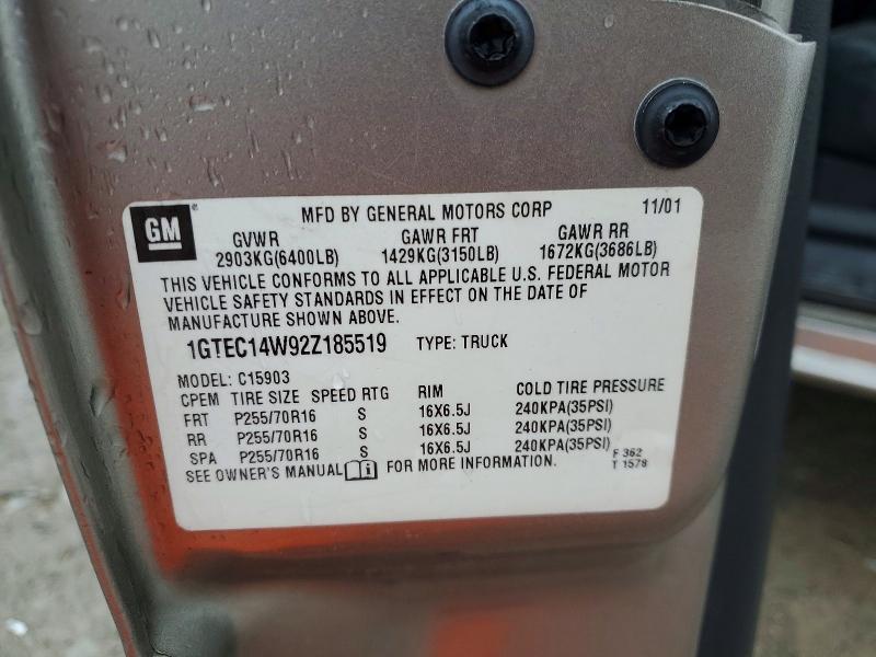 52242606 :رقم المزاد ، 1GTEC14W92Z185519 vin ، 2002 Gmc New Sierra مزاد بيع