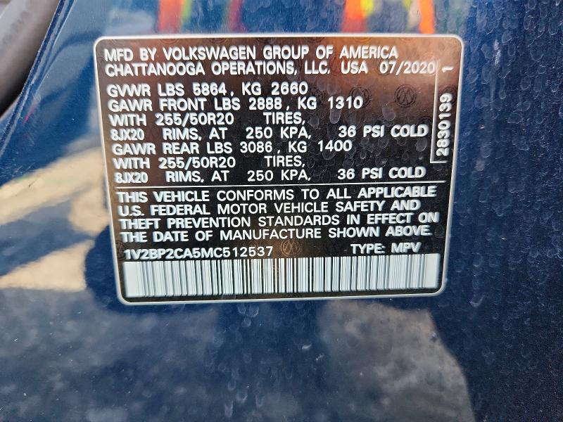 2021 Volkswagen Atlas მანქანა იყიდება აუქციონზე, vin: 1V2BP2CA5MC512537, აუქციონის ნომერი: 52645166