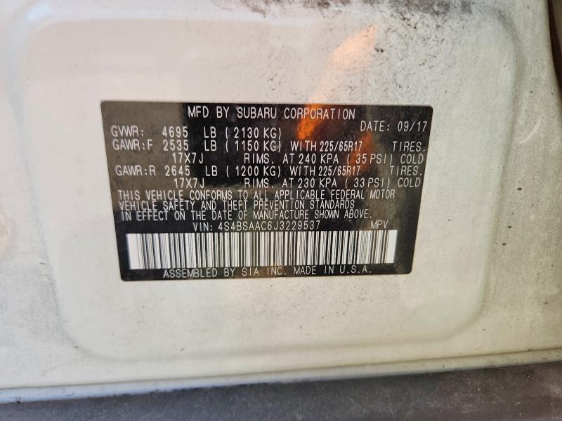 2018 Subaru Outback მანქანა იყიდება აუქციონზე, vin: 4S4BSAAC6J3229537, აუქციონის ნომერი: 54336396