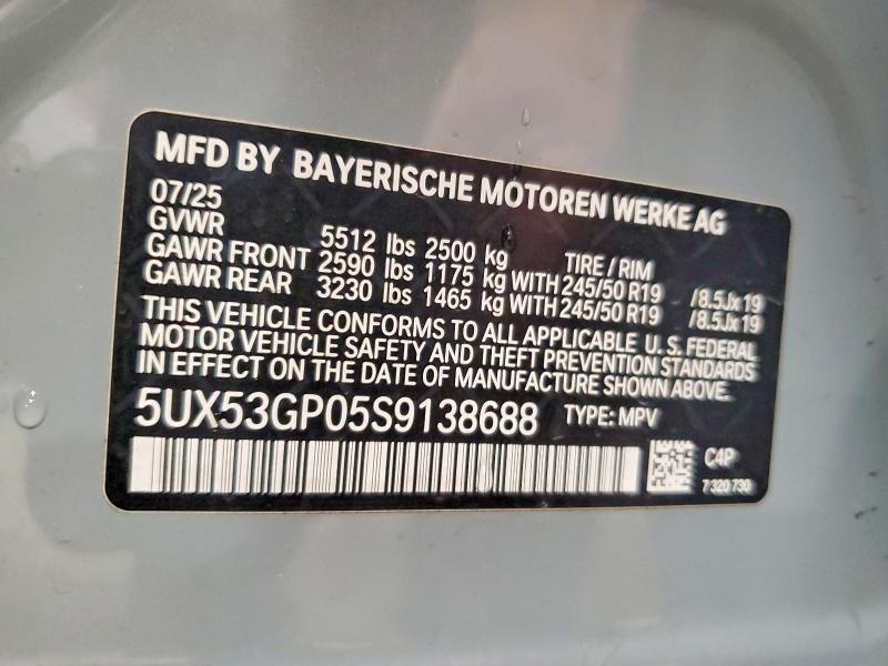 53605036 :رقم المزاد ، 5UX53GP05S9138688 vin ، 2025 Bmw X3 مزاد بيع