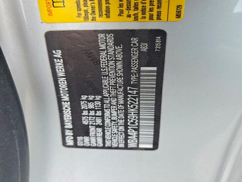 55114986 :رقم المزاد ، WBA4P1C59HK522147 vin ، 2017 Bmw 440i مزاد بيع