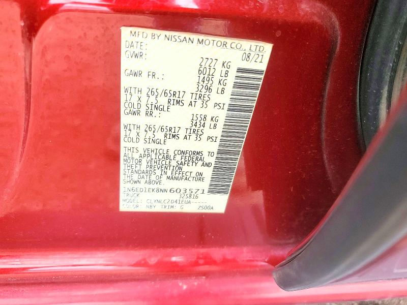 Продажа на аукционе авто 2022 Nissan Frontier, vin: 1N6ED1EK8NN603571, номер лота: 54691146