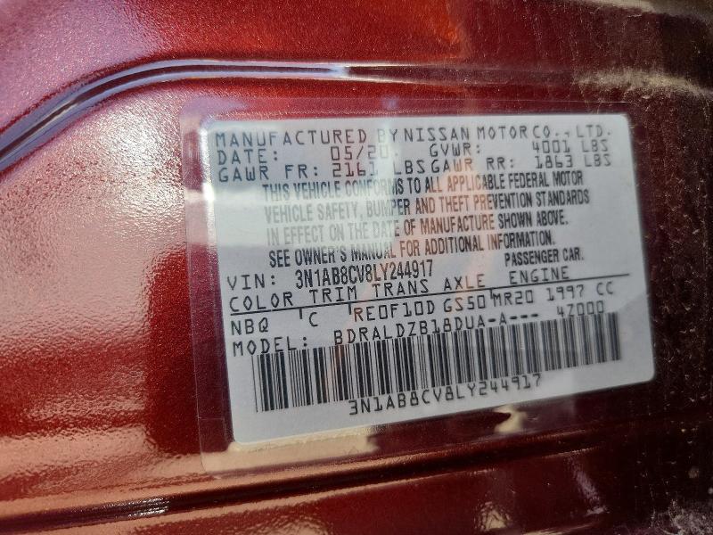 Aukcja sprzedaży 2020 Nissan Sentra, vin: 3N1AB8CV8LY244917, numer aukcji: 54860846