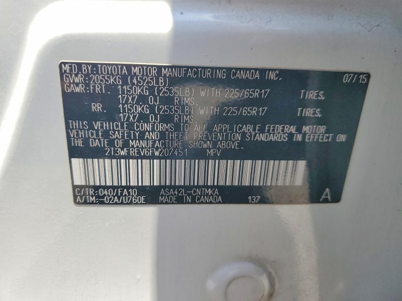 Продаж на аукціоні авто 2015 Toyota Rav4, vin: 2T3WFREV6FW207451, номер лоту: 54295586