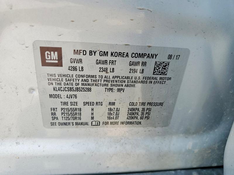 53995806 :رقم المزاد ، KL4CJCSB5JB525288 vin ، 2018 Buick Encore مزاد بيع