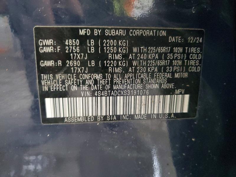 Aukcja sprzedaży 2025 Subaru Outback, vin: 4S4BTADCXS3191076, numer aukcji: 52046096