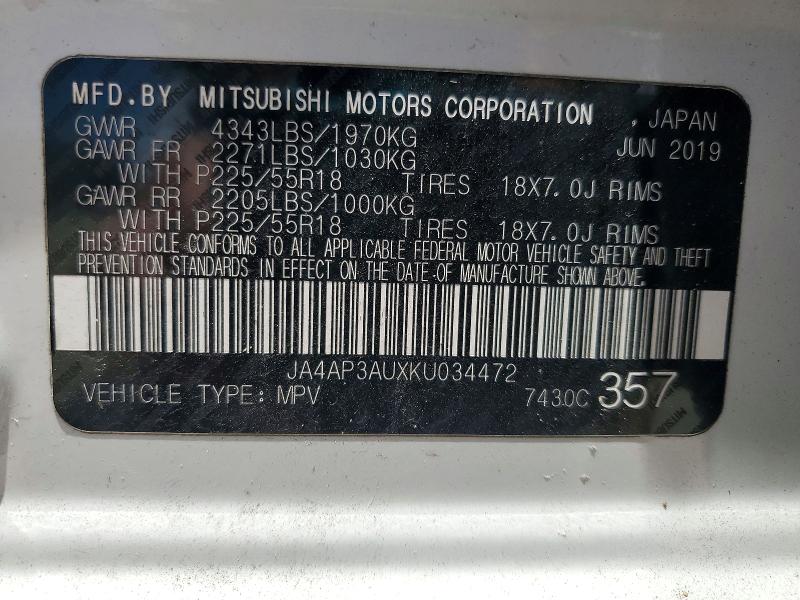 Продаж на аукціоні авто 2019 Mitsubishi Outlander Sport, vin: JA4AP3AUXKU034472, номер лоту: 55436666