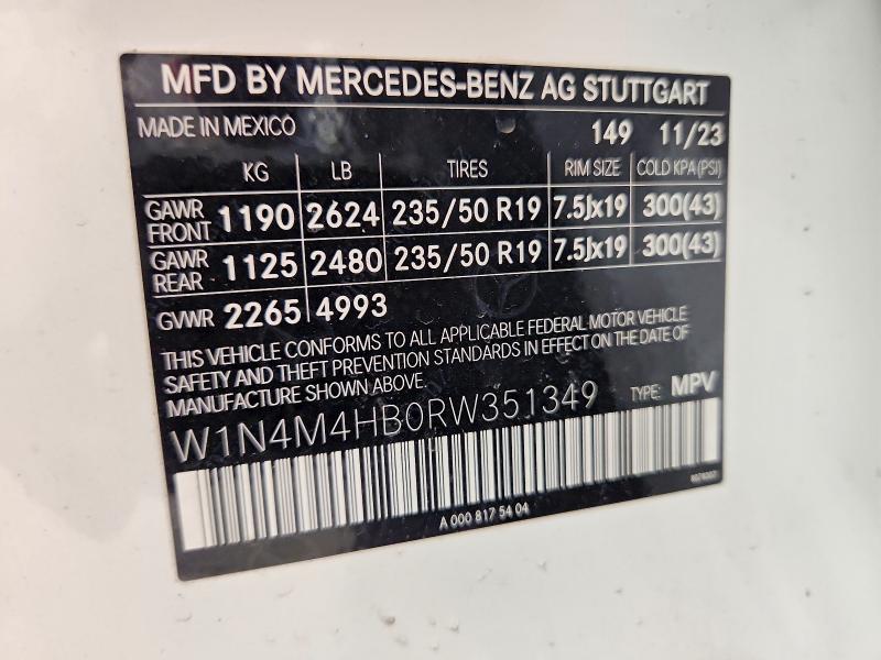 Aukcja sprzedaży 2024 Mercedes-benz Glb, vin: W1N4M4HB0RW351349, numer aukcji: 52073476
