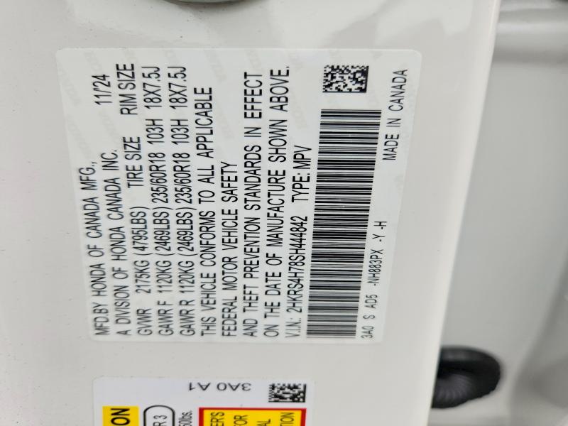 54493346 :رقم المزاد ، 2HKRS4H78SH444842 vin ، 2025 Honda Cr-v مزاد بيع