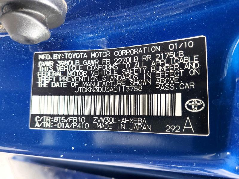 54880696 :رقم المزاد ، JTDKN3DU3A0113788 vin ، 2010 Toyota Prius مزاد بيع