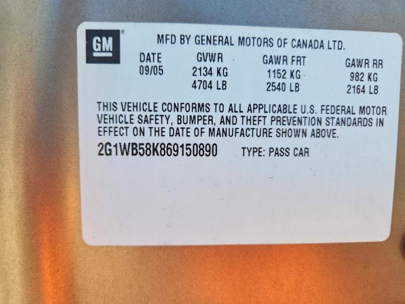 54957036 :رقم المزاد ، 2G1WB58K869150890 vin ، 2006 Chevrolet Impala مزاد بيع