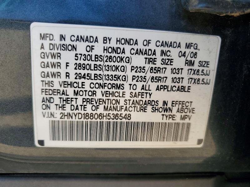Aukcja sprzedaży 2006 Acura Mdx, vin: 2HNYD18806H536548, numer aukcji: 51976396