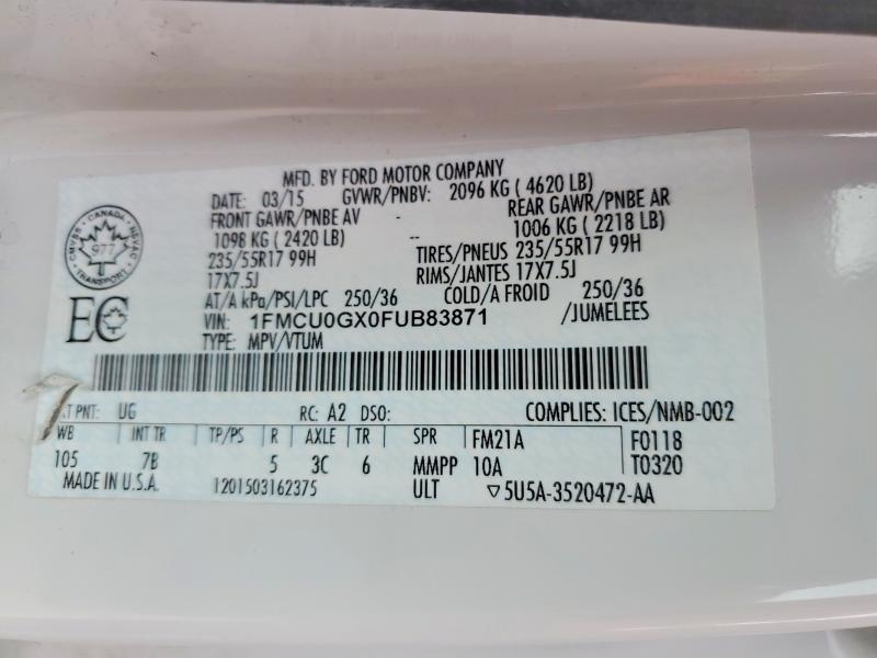 Продаж на аукціоні авто 2015 Ford Escape, vin: 1FMCU0GX0FUB83871, номер лоту: 51954636
