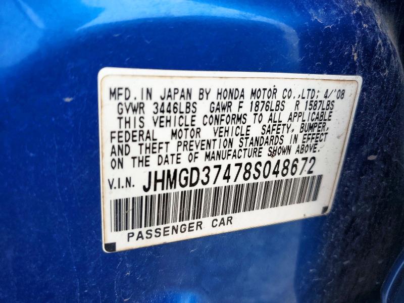 Aukcja sprzedaży 2008 Honda Fit, vin: JHMGD37478S048672, numer aukcji: 51285576