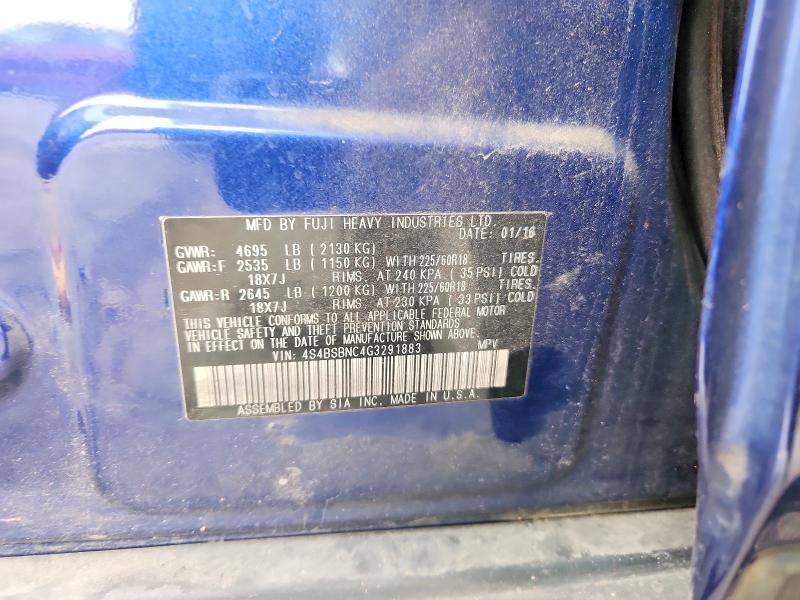 Aukcja sprzedaży 2016 Subaru Outback, vin: 4S4BSBNC4G3291883, numer aukcji: 52054056