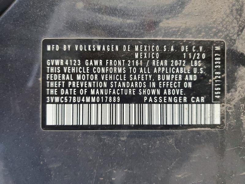 53772986 :رقم المزاد ، 3VWC57BU4MM017889 vin ، 2021 Volkswagen Jetta مزاد بيع