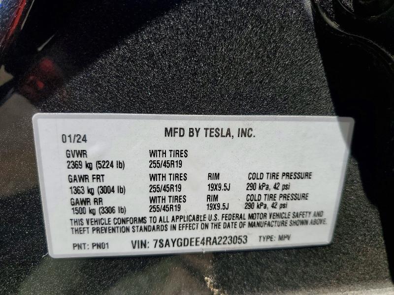 53574056 :رقم المزاد ، 7SAYGDEE4RA223053 vin ، 2024 Tesla Model Y مزاد بيع