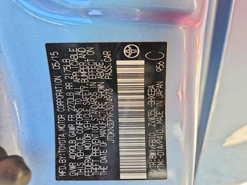 54734206 :رقم المزاد ، JTDKN3DPXF3074973 vin ، 2015 Toyota Prius Plug-in Hybrid مزاد بيع