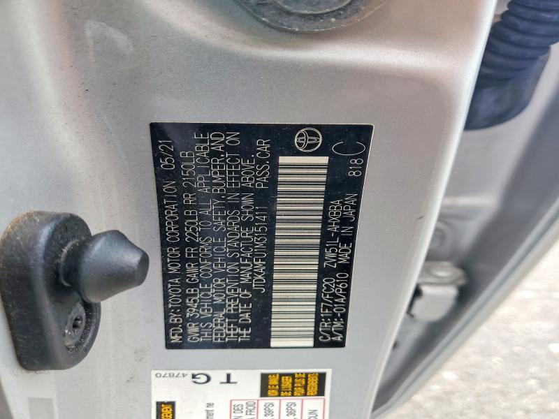Продаж на аукціоні авто 2021 Toyota Prius, vin: JTDKAMFU1M3151411, номер лоту: 53645196