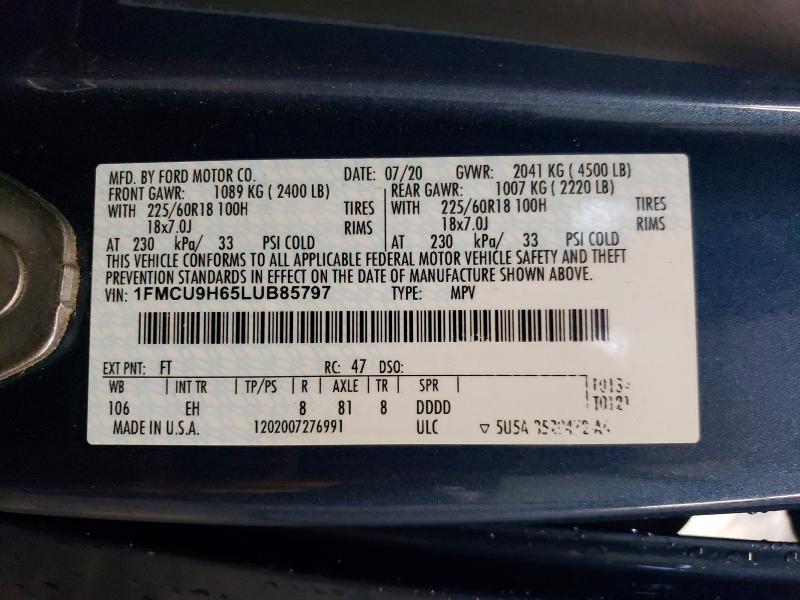 Продажа на аукционе авто 2020 Ford Escape, vin: 1FMCU9H65LUB85797, номер лота: 54855666