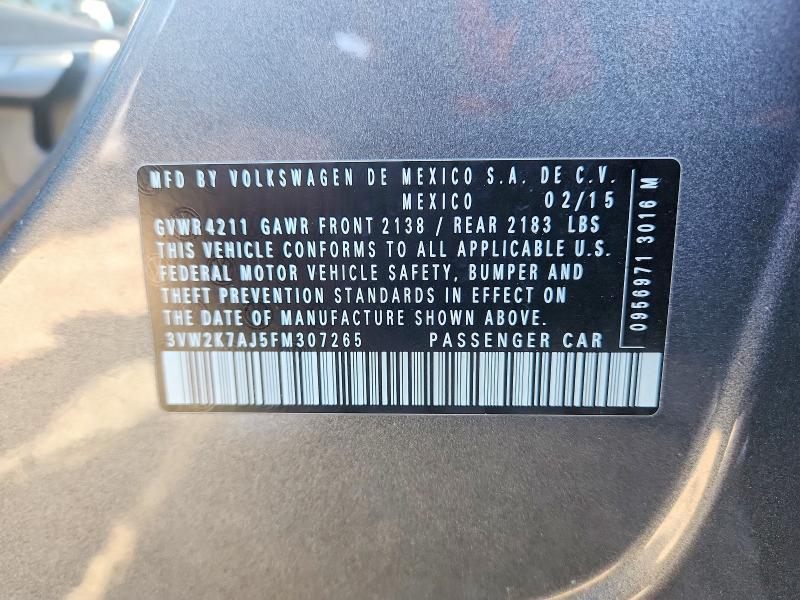 Aukcja sprzedaży 2015 Volkswagen Jetta, vin: 3VW2K7AJ5FM307265, numer aukcji: 52219796
