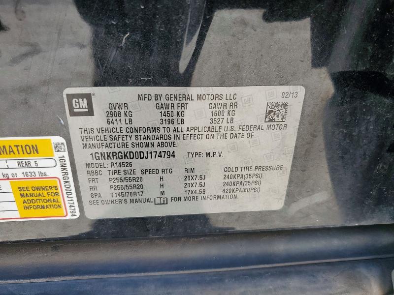 Продаж на аукціоні авто 2013 Chevrolet Traverse, vin: 1GNKRGKD0DJ174794, номер лоту: 55549616