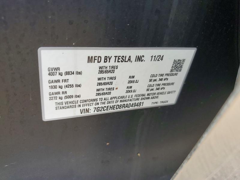 Aukcja sprzedaży 2024 Tesla Cybertruck, vin: 7G2CEHED8RA049481, numer aukcji: 52479496
