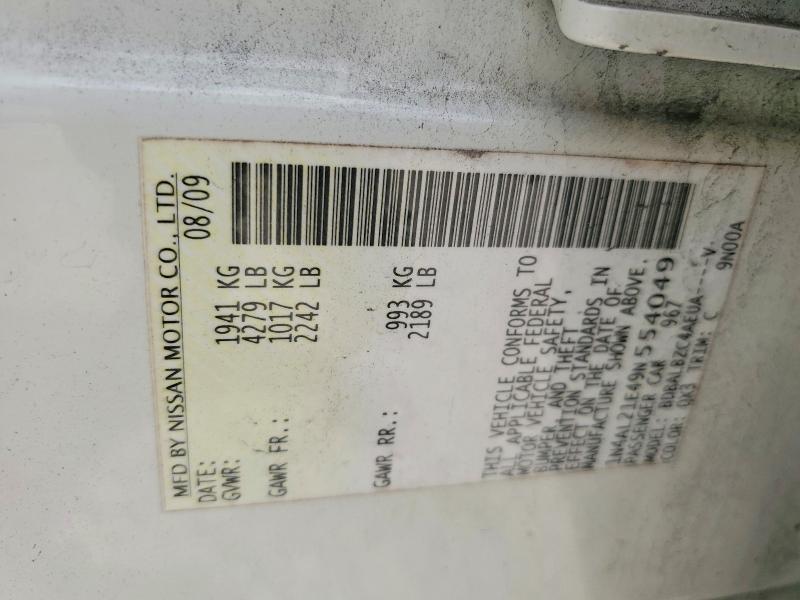 2009 Nissan Altima მანქანა იყიდება აუქციონზე, vin: 1N4AL21E49N554049, აუქციონის ნომერი: 52903446