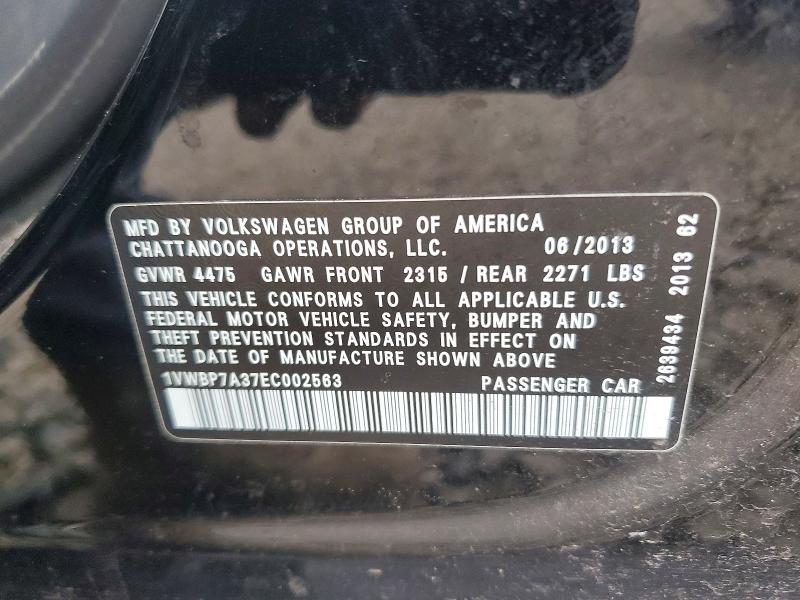 Продаж на аукціоні авто 2014 Volkswagen Passat, vin: 1VWBP7A37EC002563, номер лоту: 52326096