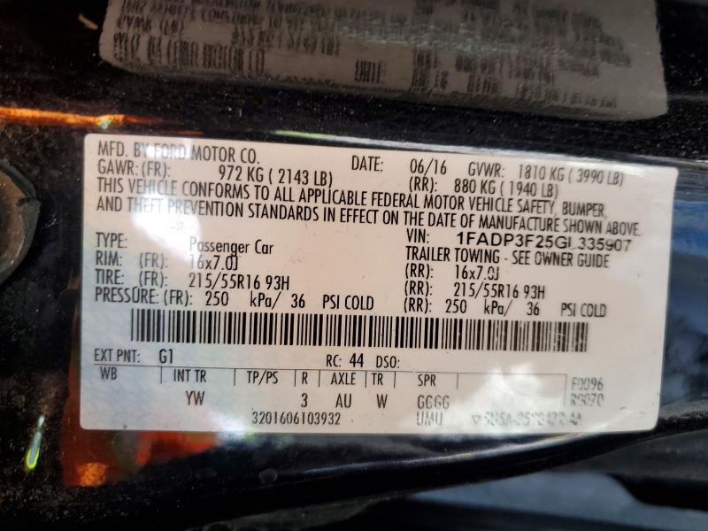 Продажа на аукционе авто 2016 Ford Focus, vin: 1FADP3F25GL335907, номер лота: 51862206