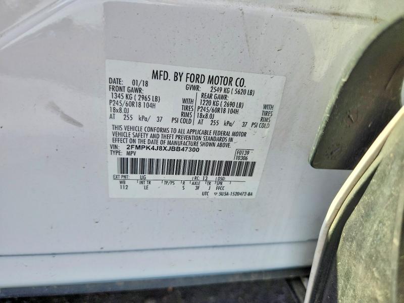 Aukcja sprzedaży 2018 Ford Edge, vin: 2FMPK4J8XJBB47300, numer aukcji: 53533456