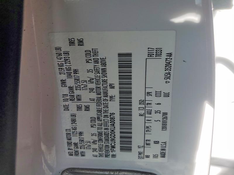 Aukcja sprzedaży 2019 Ford Escape, vin: 1FMCU9GD0KUA00876, numer aukcji: 54489966