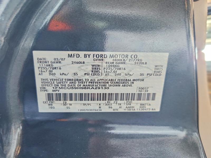 2008 Ford Escape მანქანა იყიდება აუქციონზე, vin: 1FMCU59H98KA29130, აუქციონის ნომერი: 52892156