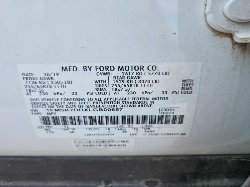 Продаж на аукціоні авто 2020 Ford Explorer, vin: 1FMSK7DHXLGB00657, номер лоту: 53241536