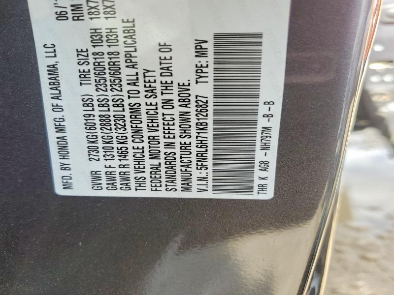 Продаж на аукціоні авто 2019 Honda Odyssey, vin: 5FNRL6H71KB126827, номер лоту: 52587016