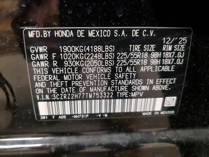 Продажа на аукционе авто 2026 Honda Hr-v, vin: 3CZRZ2H77TM753322, номер лота: 53634116