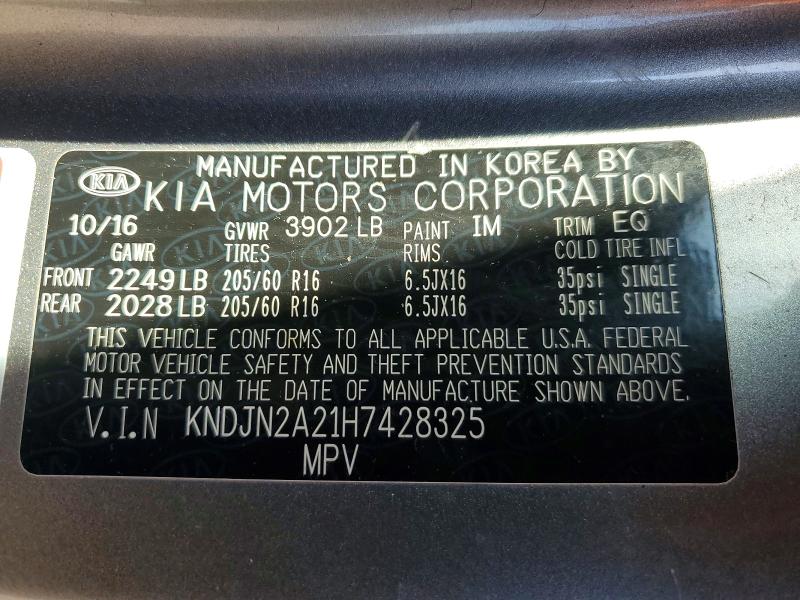 Aukcja sprzedaży 2017 Kia Soul, vin: KNDJN2A21H7428325, numer aukcji: 53791896