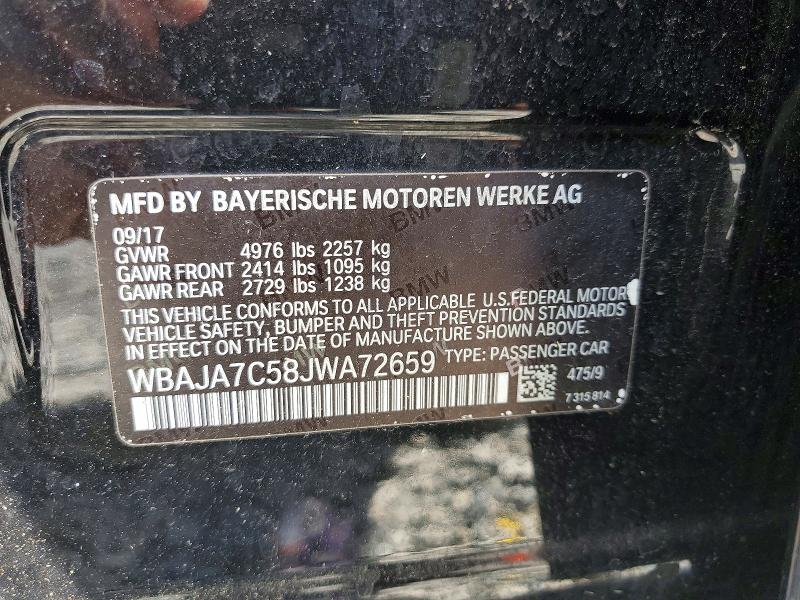 2018 Bmw 530 მანქანა იყიდება აუქციონზე, vin: WBAJA7C58JWA72659, აუქციონის ნომერი: 55019866
