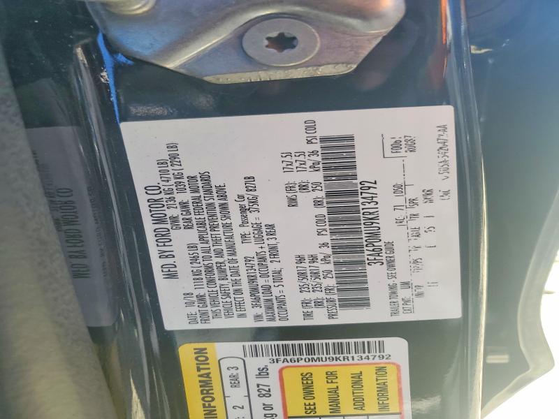 Продаж на аукціоні авто 2019 Ford Fusion, vin: 3FA6P0MU9KR134792, номер лоту: 53762976