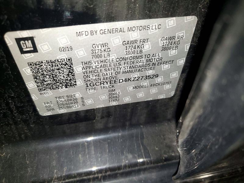 2019 Chevrolet Silverado მანქანა იყიდება აუქციონზე, vin: 1GCRYEED4KZ273529, აუქციონის ნომერი: 53718096
