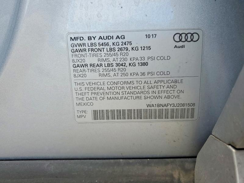 Продаж на аукціоні авто 2018 Audi Q5, vin: WA1BNAFY3J2081508, номер лоту: 55516196