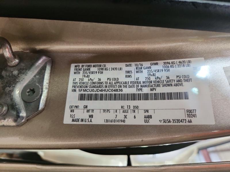 Продажа на аукционе авто 2017 Ford Escape, vin: 1FMCU0JD4HUC04836, номер лота: 52288796