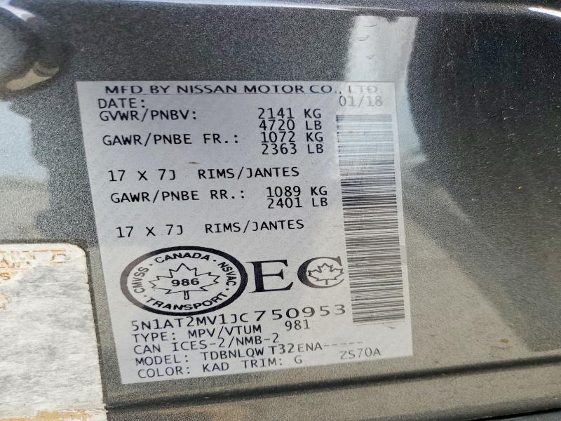 Продажа на аукционе авто 2018 Nissan Rogue, vin: 5N1AT2MV1JC750953, номер лота: 55228736