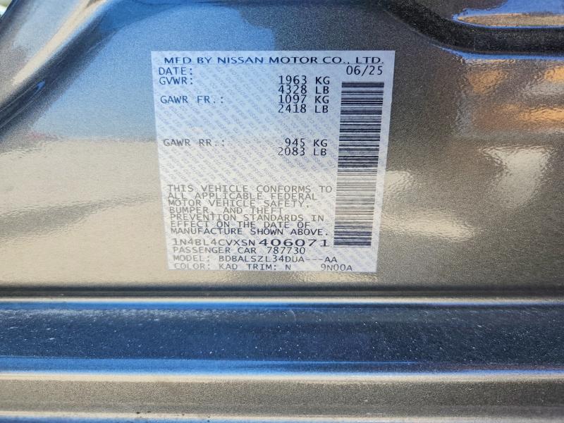53020606 :رقم المزاد ، 1N4BL4CVXSN406071 vin ، 2025 Nissan Altima مزاد بيع