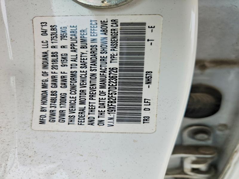 Продажа на аукционе авто 2013 Honda Civic, vin: 19XFB2F57DE236726, номер лота: 53988126